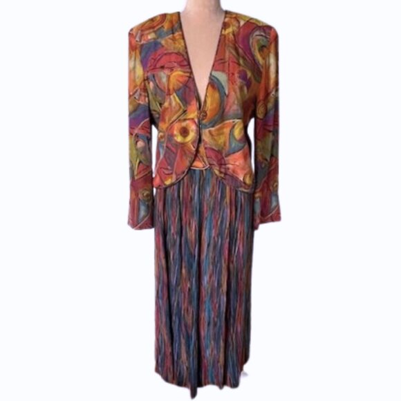 Vintage 80's Boho Marsha Brander Palazzo Pant & Blazer Suit Set Artsy Abstract 8 - Picture 1 of 16